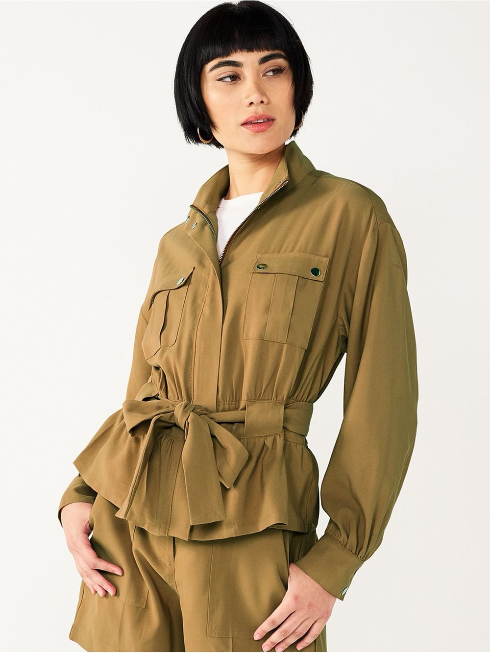 Nine West | Utility Tie-Waist Jacket | Olive/Khaki | Medium | NWT | Lightweight
